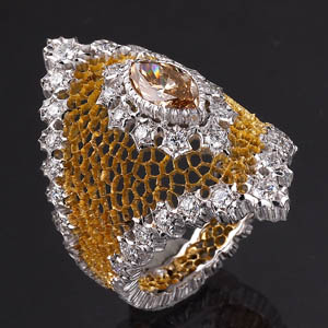 Buccellati Filligree diamond and gold ring